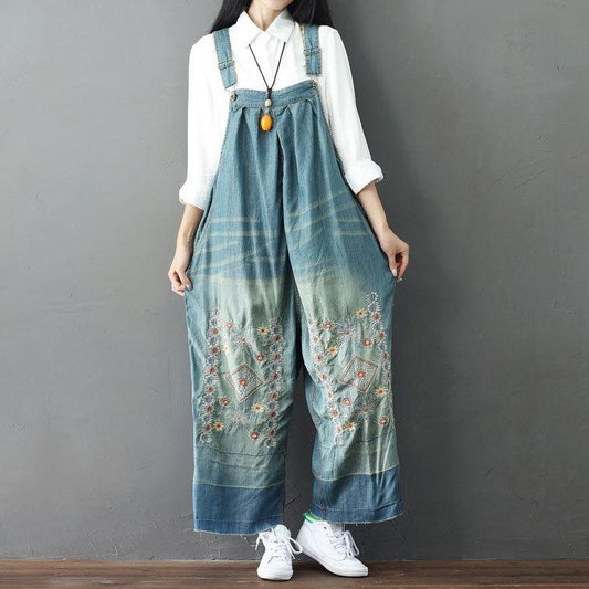 Embroidered Loose Soft Overalls
