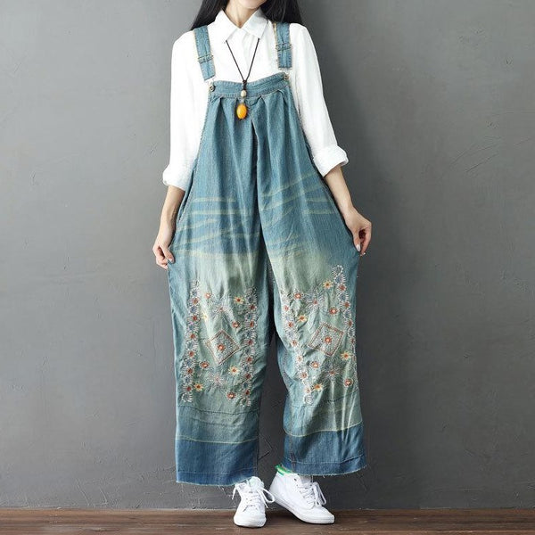 Embroidered Loose Soft Overalls
