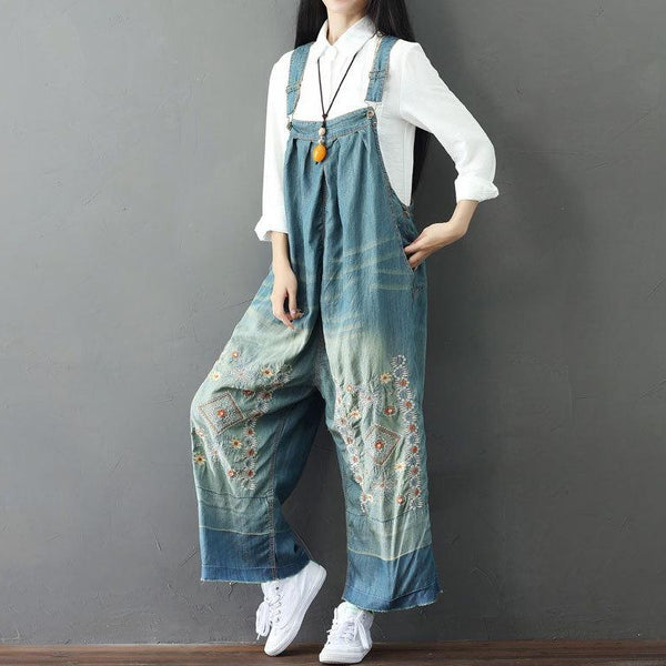 Embroidered Loose Soft Overalls