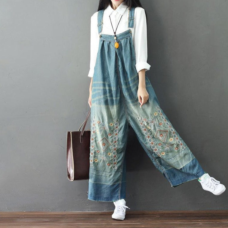 Embroidered Loose Soft Overalls