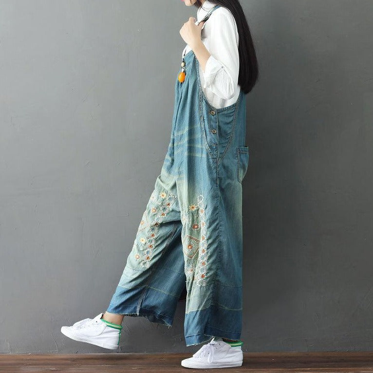 Embroidered Loose Soft Overalls