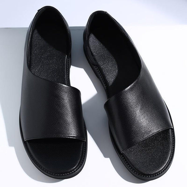 Black Summer Outdoor Men's Leather Sandals