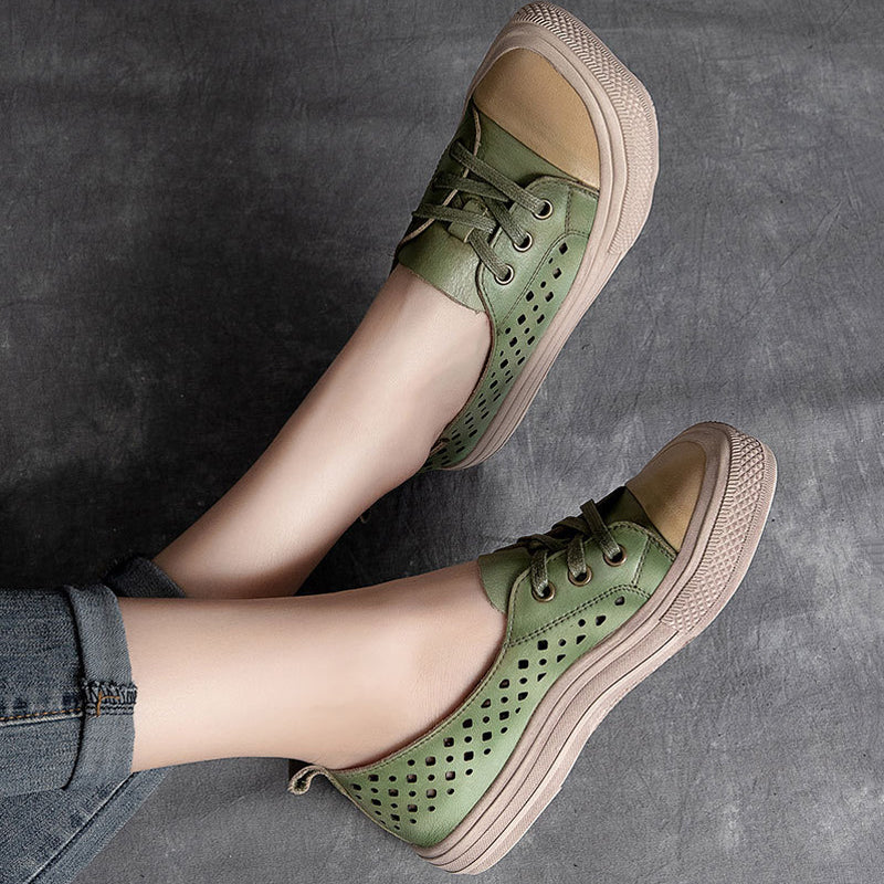 Leather Hollow Square Head Casual Shoes
