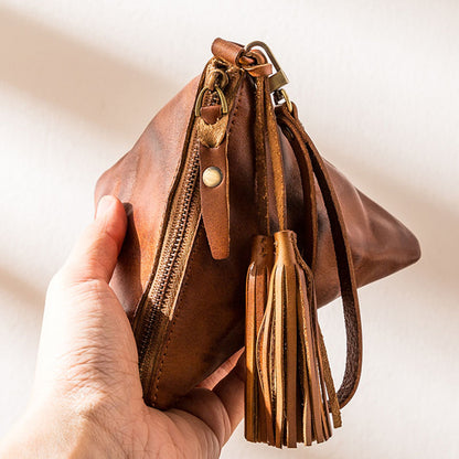 Leather Retro Triangle Cash Wallet Coin Tassel Storage Bag