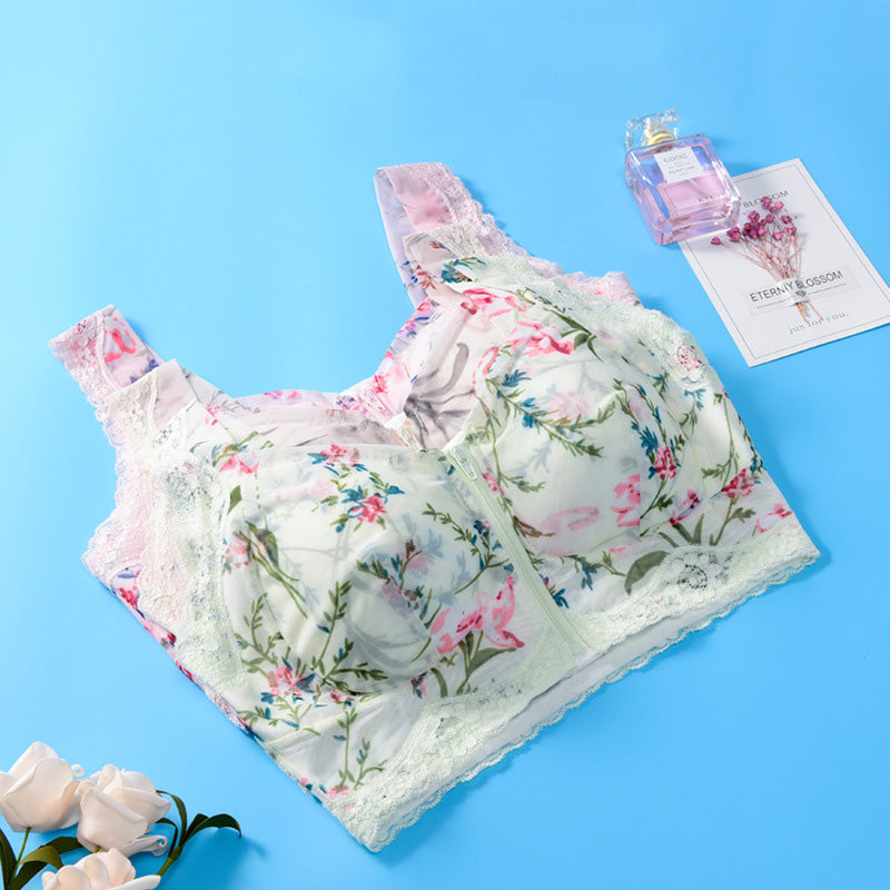 Zip Front Print Lace Bras