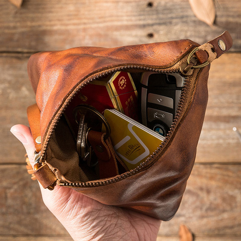 Leather Retro Triangle Cash Wallet Coin Tassel Storage Bag