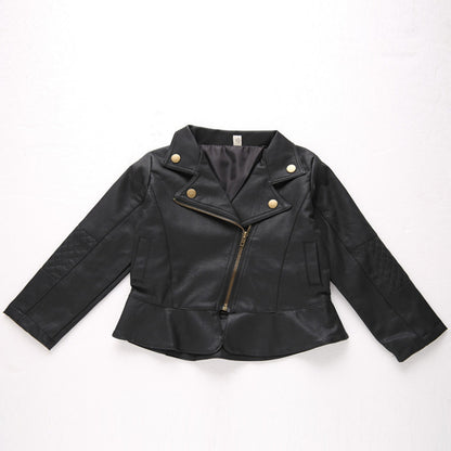 Children's Lapel PU Leather Jacket