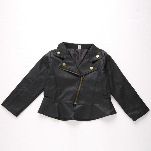 Children's Lapel PU Leather Jacket