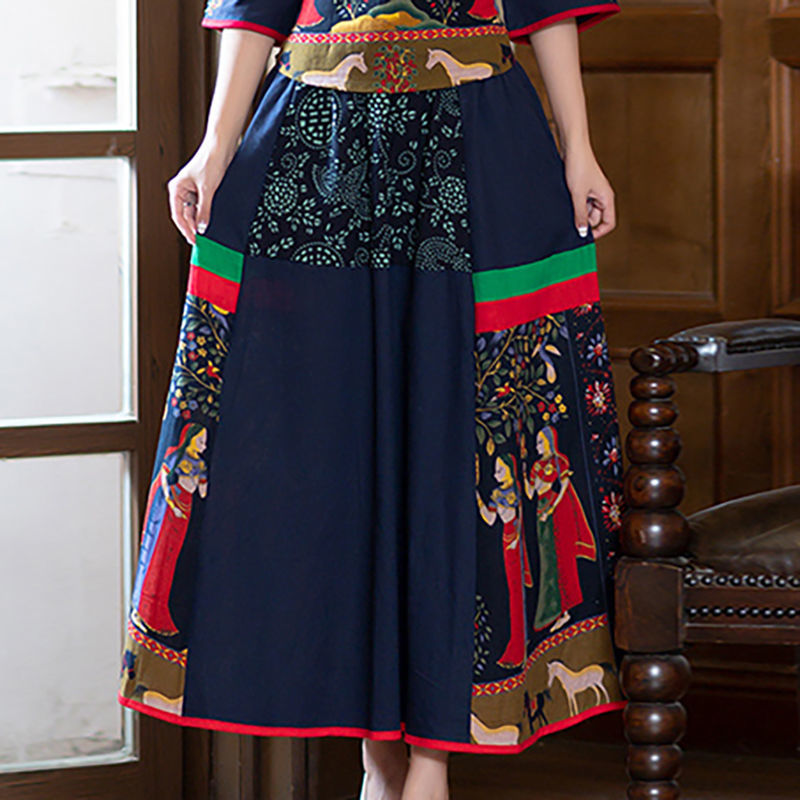 Summer Ethnic Retro Blouse + Skirt Two-piece Suit