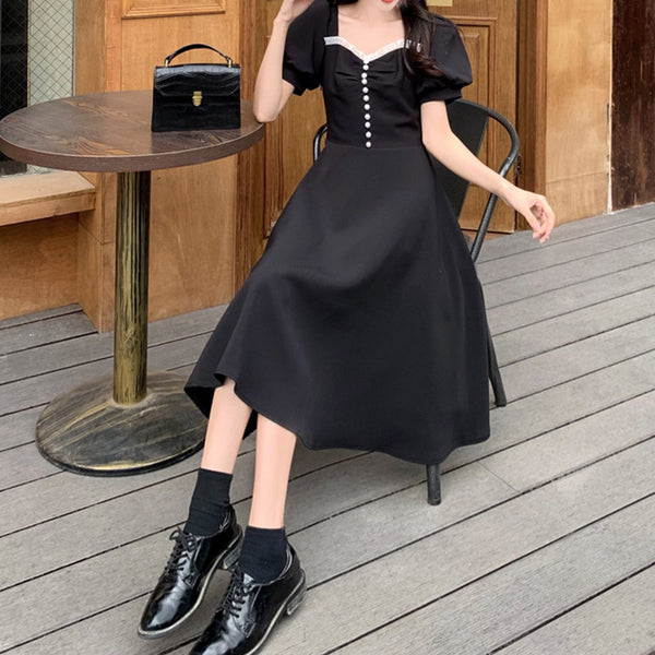 French Summer Retro Lace-up Waist Dress