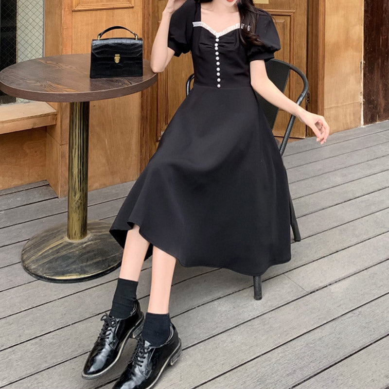 French Summer Retro Lace-up Waist Dress