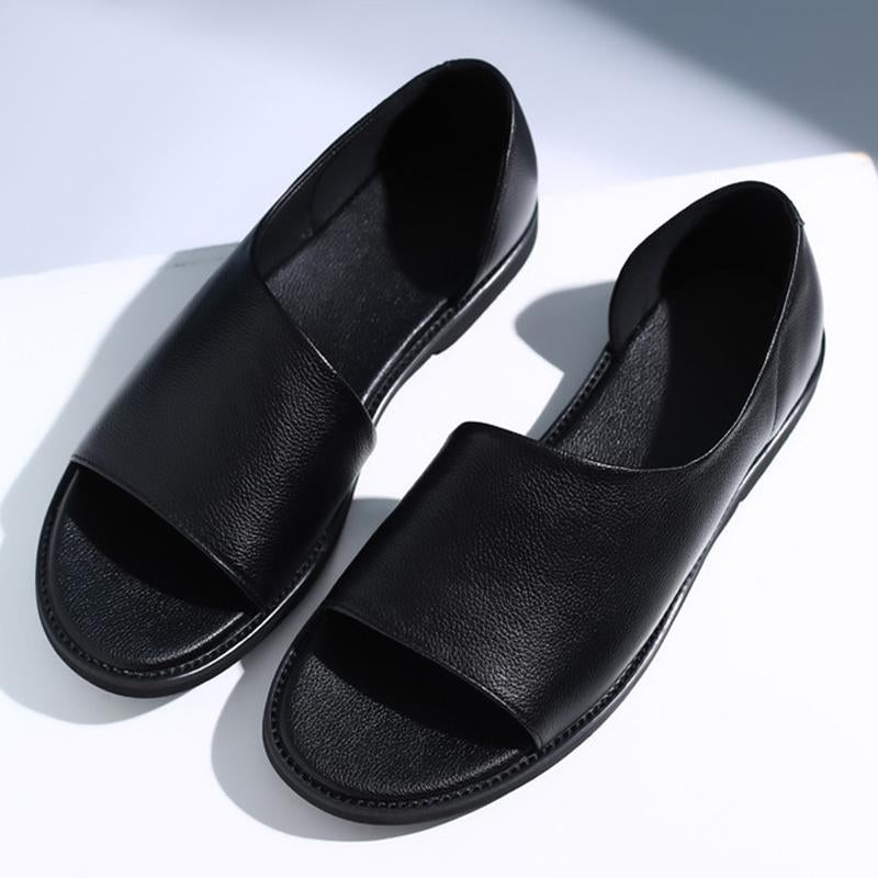 Black Summer Outdoor Men's Leather Sandals
