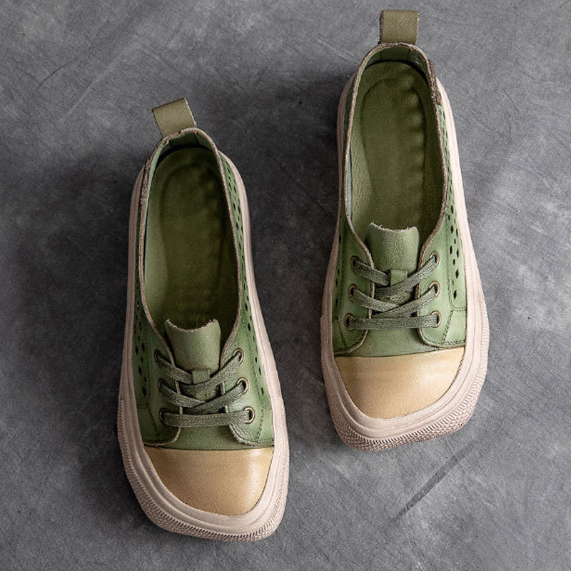 Leather Hollow Square Head Casual Shoes