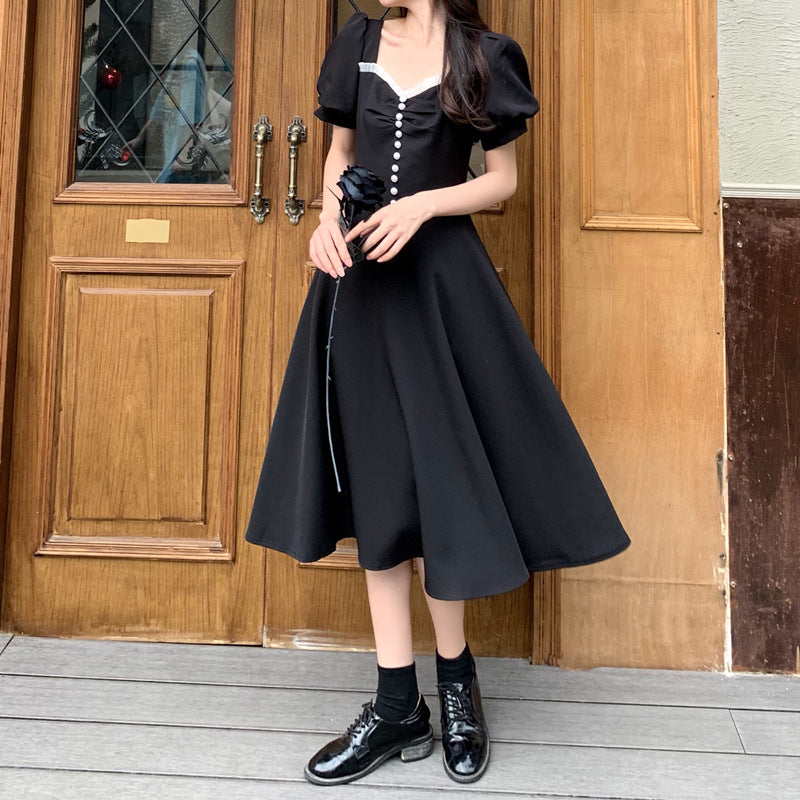 French Summer Retro Lace-up Waist Dress