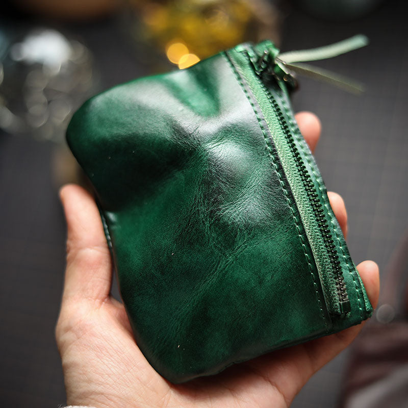Leather Retro Handmade Zipper Card Coin Wallet