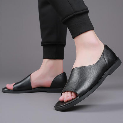 Black Summer Outdoor Men's Leather Sandals