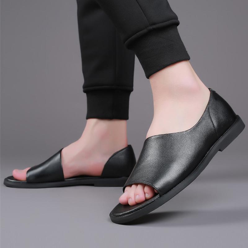 Black Summer Outdoor Men's Leather Sandals
