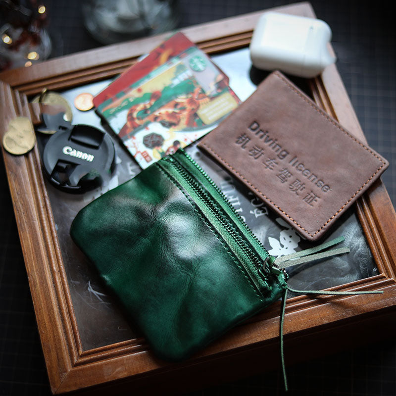 Leather Retro Handmade Zipper Card Coin Wallet