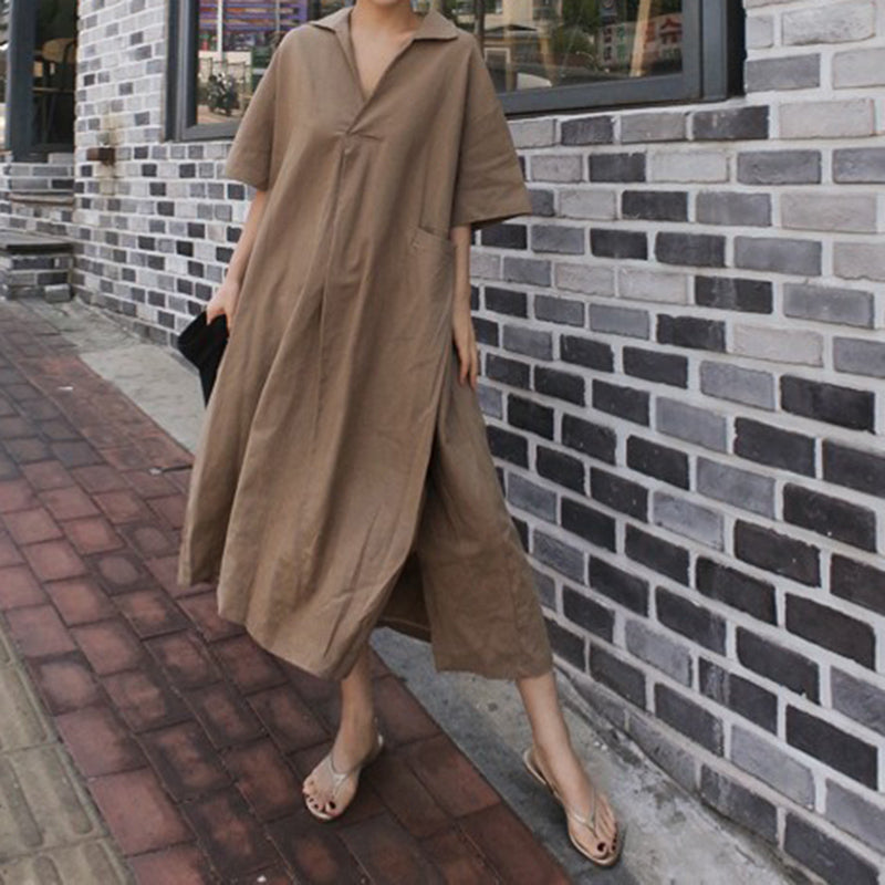 Short Sleeve Cotton Llinen Dress