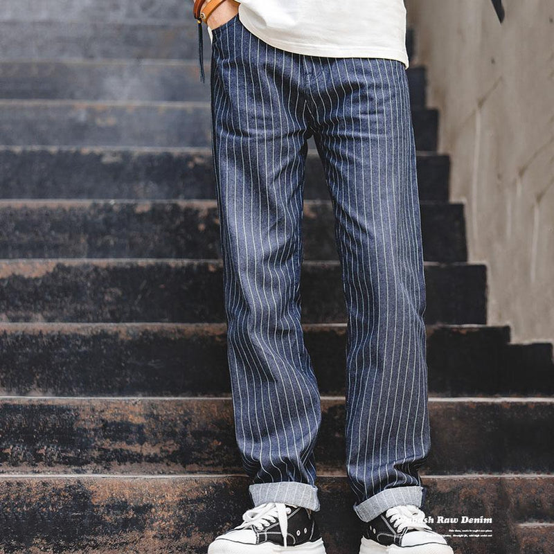 "Wabash Raw Denim" Railway Stripe Straight Men's Pants