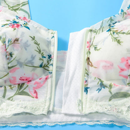 Zip Front Print Lace Bras