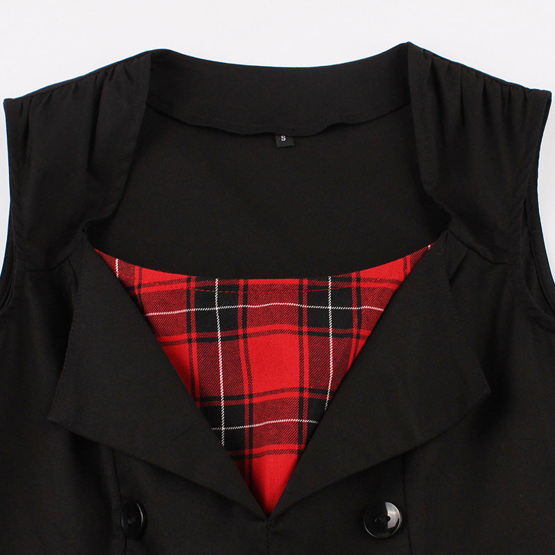 Sleeveless Plaid Retro Dress