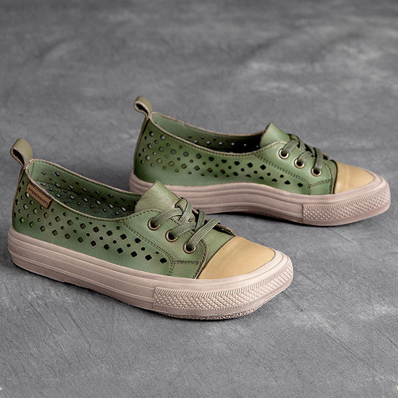 Leather Hollow Square Head Casual Shoes