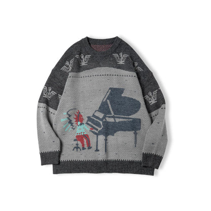 Retro Indian Totem Crew Neck Sweater