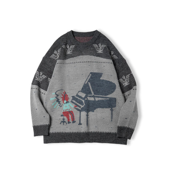 Retro Indian Totem Crew Neck Sweater
