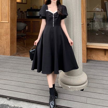 French Summer Retro Lace-up Waist Dress