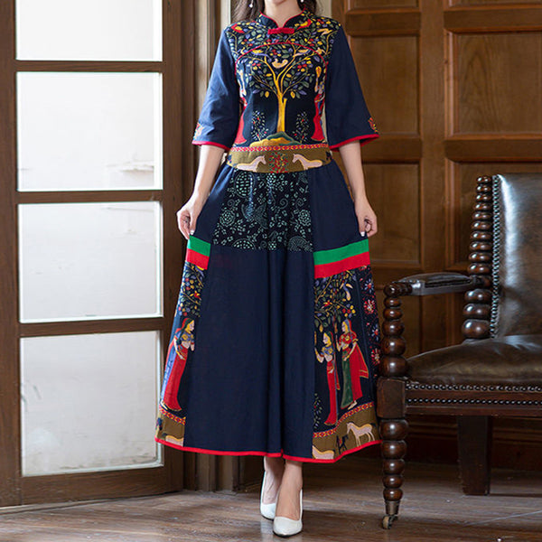 Summer Ethnic Retro Blouse + Skirt Two-piece Suit