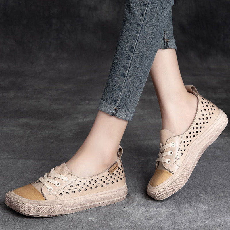 Leather Hollow Square Head Casual Shoes
