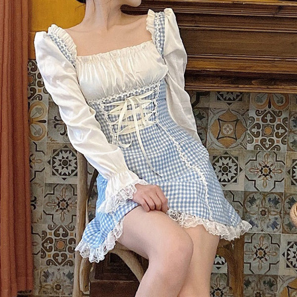 French Retro Square Collar Dress