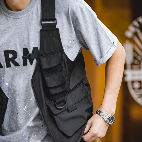 Retro Multi-pocket Functional Tactical Vest Dual-use Satchel Jacket