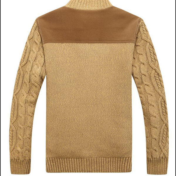 Striped stand-collar cardigan sweater