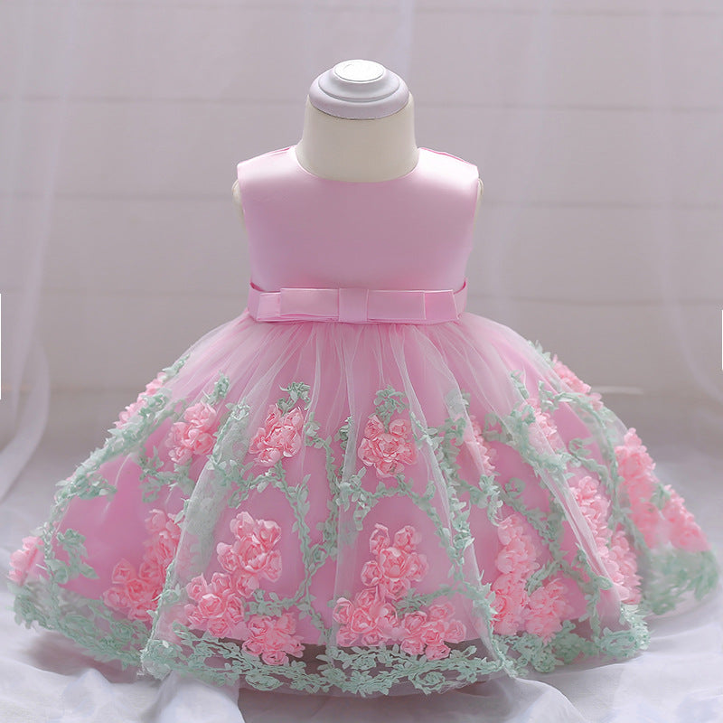 Cute Girl Flower Sleeveless Mesh Dress
