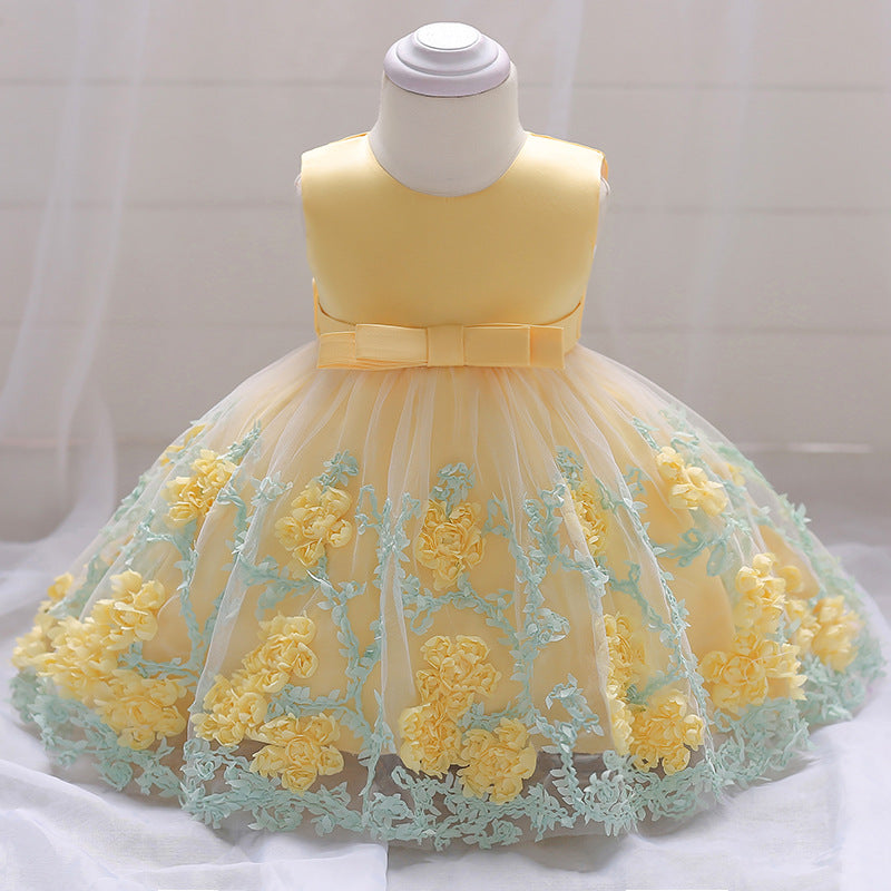 Cute Girl Flower Sleeveless Mesh Dress