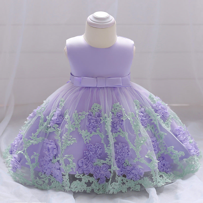 Cute Girl Flower Sleeveless Mesh Dress
