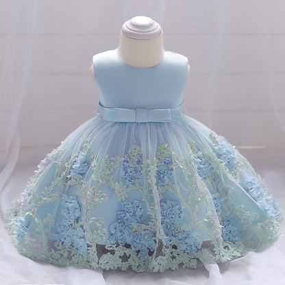 Cute Girl Flower Sleeveless Mesh Dress