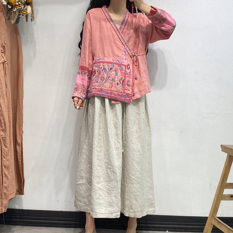 Linen Retro Drawstring Skirt