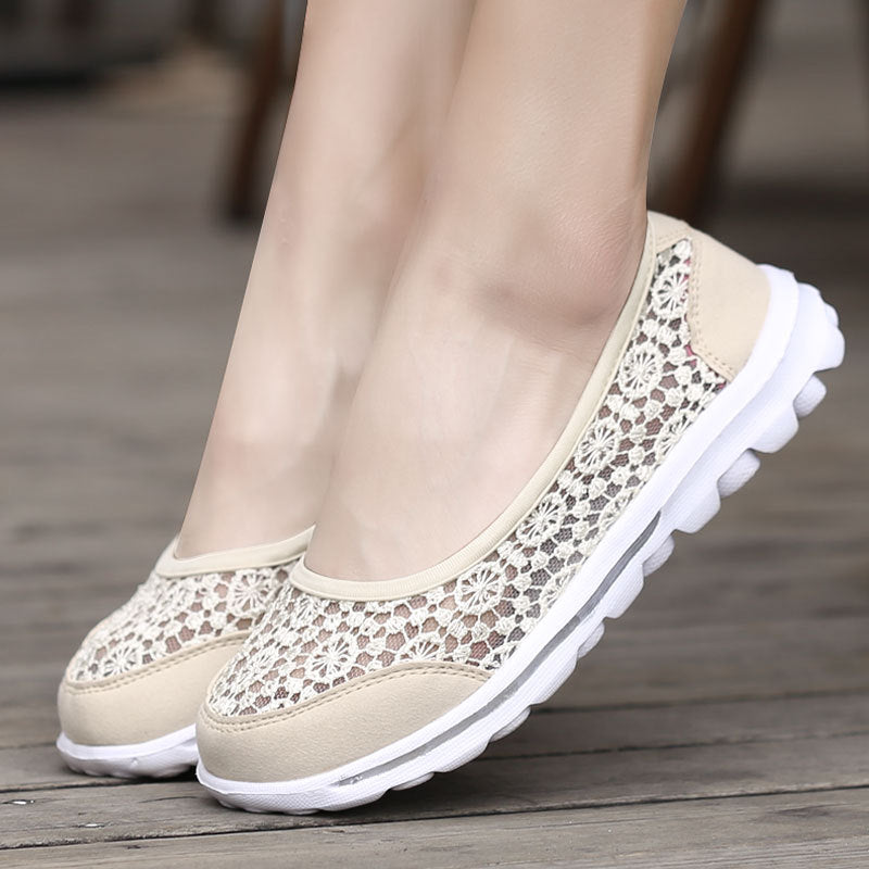 Women Casual Breathable Hollow Lace Flats Shoes