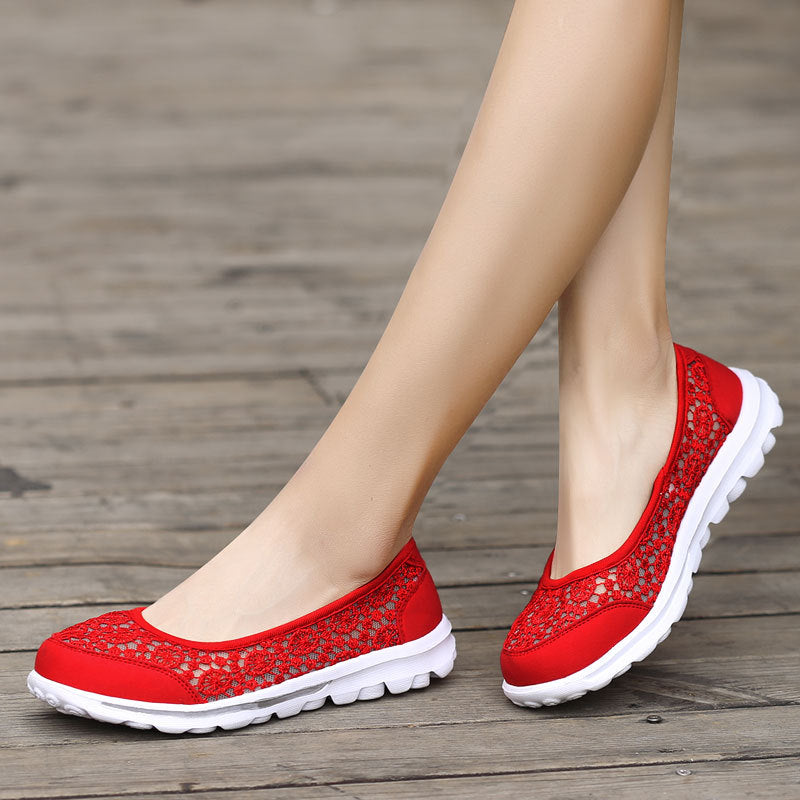 Women Casual Breathable Hollow Lace Flats Shoes