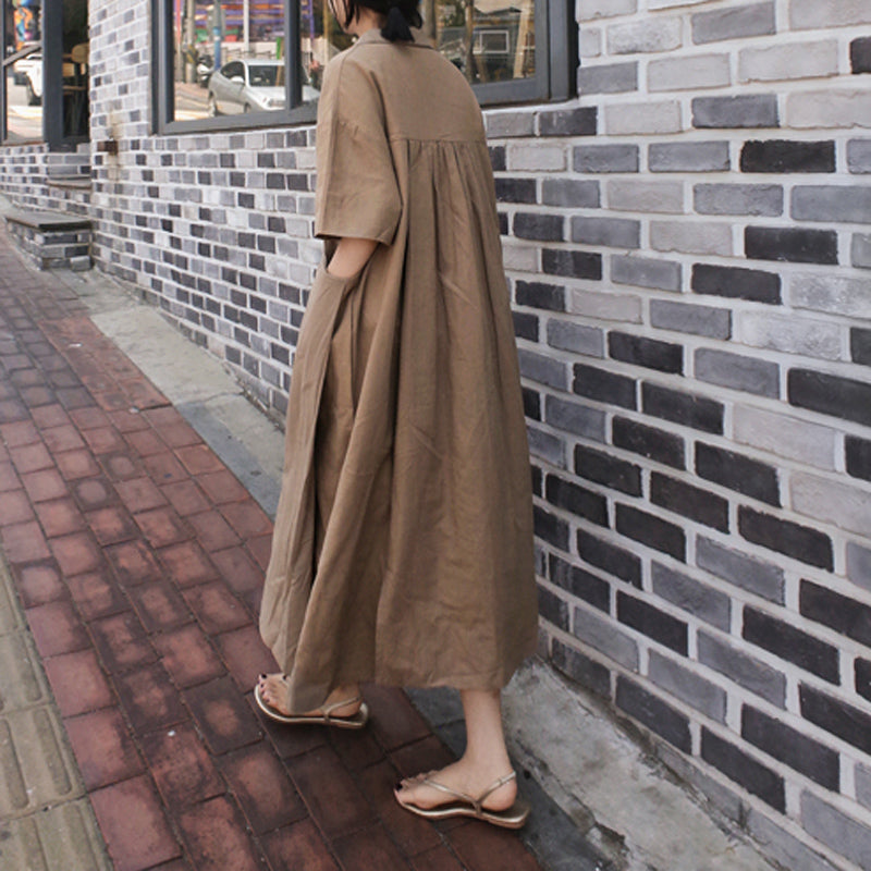 Short Sleeve Cotton Llinen Dress