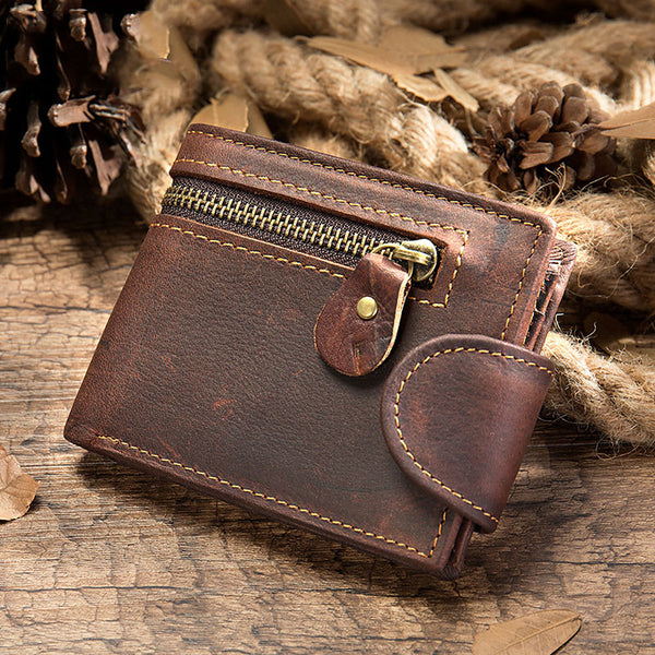 Short Cowhide Tower Buckle Wallet