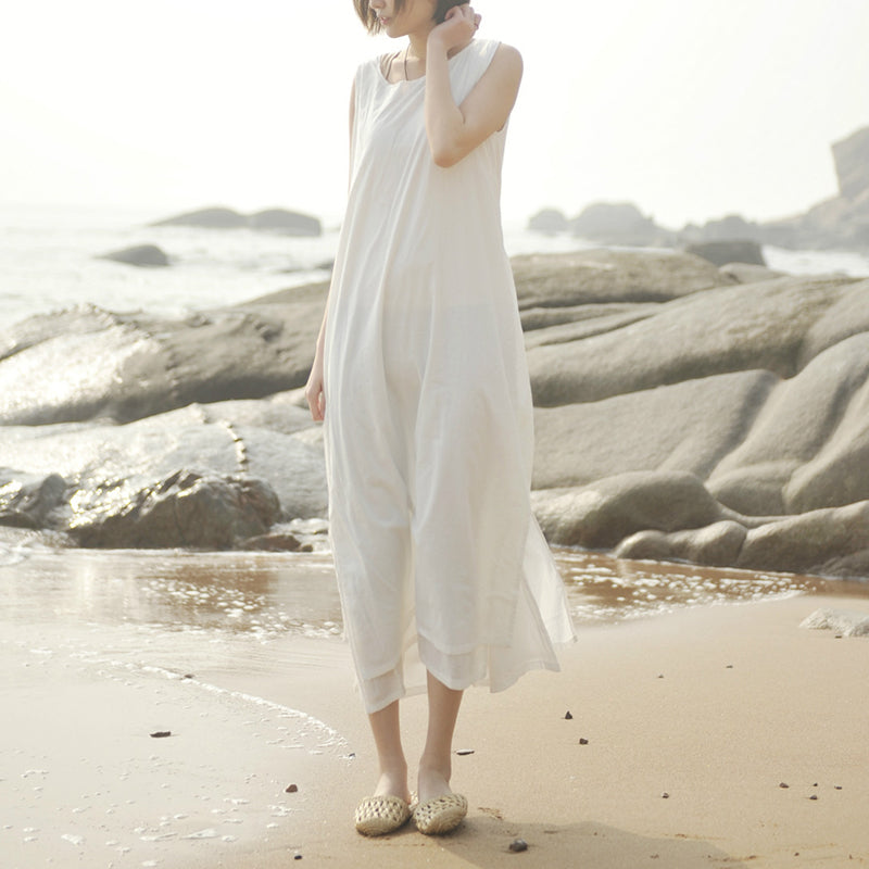 Sleeveless Double Layer Drawstring Dress