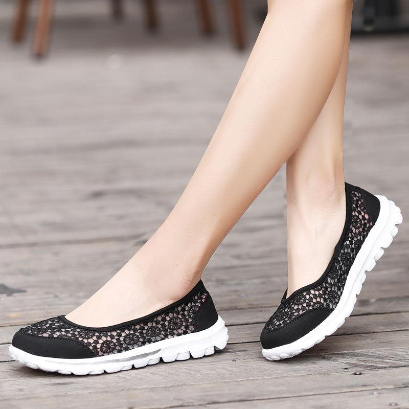 Women Casual Breathable Hollow Lace Flats Shoes