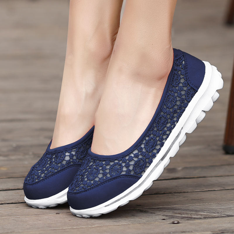 Women Casual Breathable Hollow Lace Flats Shoes