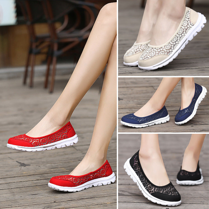 Women Casual Breathable Hollow Lace Flats Shoes