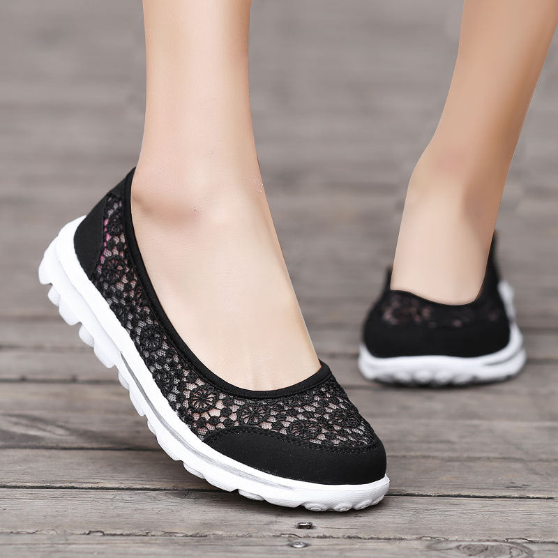 Women Casual Breathable Hollow Lace Flats Shoes