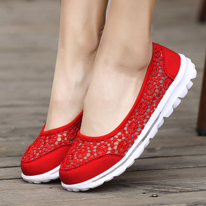Women Casual Breathable Hollow Lace Flats Shoes